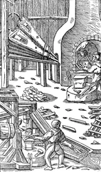 Producción de acero: una forja con fuelles para producir corriente, 1556