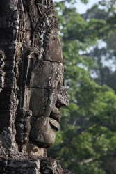 Caras de piedra en las torres del Templo Bayon en Angkor Thom que pueden representar a Jayavarman VII como un bodhisattva, Siem Reap, Camboya