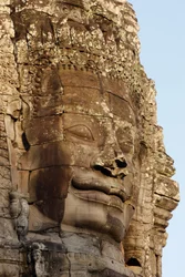 Caras de piedra en las torres del Templo Bayon en Angkor Thom que pueden representar a Jayavarman VII como un bodhisattva, Siem Reap, Camboya