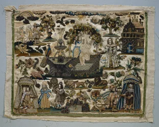 Panel de bordado: Historia de David y Betsabé, 1658