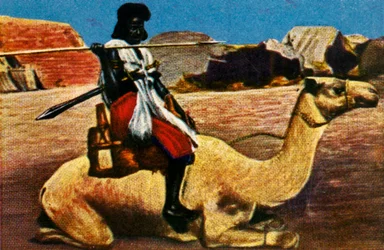 Guerrero sudanés montando un camello, c1928