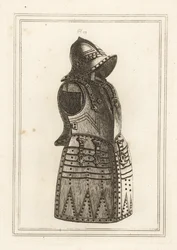 Traje de armadura de morrión negro o arcabuz