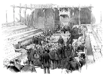 Juramento de los miembros en la Cámara de los Comunes, Westminster, Londres, c1905