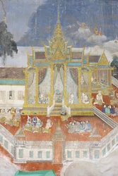 Pagoda de Plata Este mural representa escenas del Reamker, que es la versión camboyana o jemer del poema clásico hindú Ramayana, Phnom Penh, Camboya