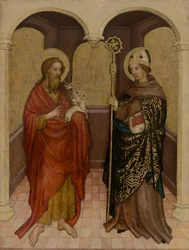 Tabla con san Juan Bautista y un santo obispo