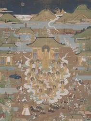 Mandala del Templo Taima- Amida da la bienvenida a Chūjōhime al Paraíso Occidental