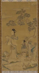 Tapiz: una inmortal taoísta y asistente bajo un pino, dinastía Ming, 1368-1644