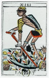 Carta del Tarot de la Muerte, el segador, Tarot de Noblet, siglo XVII