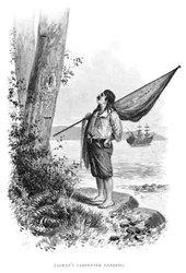 Carpintero de Tasman desembarcando, 1644, 1886