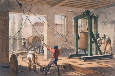 Cable telegráfico en las obras de Greenwich, c. 1865