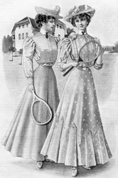 Vestidos de tenis, atuendo de chicas para agosto, 1906