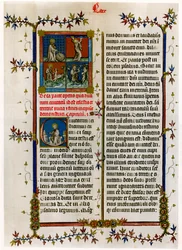 Página de texto con escenas bíblicas, finales del siglo XIV