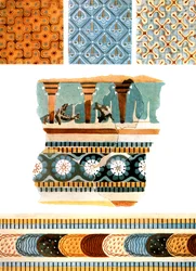Patrones textiles y fragmentos de frescos de Creta, Grecia, 1928