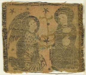 Textil con La Anunciación, italiano, siglo XIV