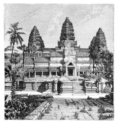 La fachada principal del templo en Angkor-Wat, Camboya, 1895