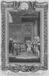 El Acta de Unión presentada a la Reina Ana por el Duque de Queensberry y Dover, c1787