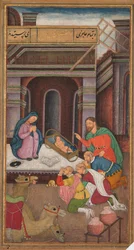 La adoración de los magos, de un Espejo de Santidad Mirat al-quds del Padre Jerome Xavier, 1602