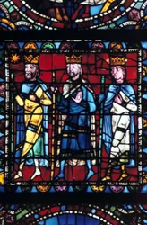 La Adoración de los Magos, vidriera, Catedral de Chartres, Francia, 1145-1155