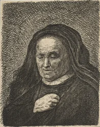 La madre del artista con la mano en el pecho