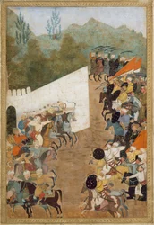 La batalla de Shahbarghan, folio de un Padshahnama, crónica del emperador, siglo XVII