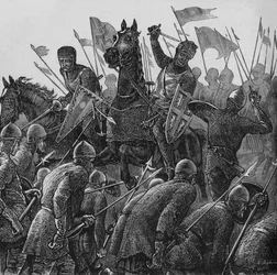 La carga del obispo de Durham en Falkirk, 22 de julio de 1298, c1880
