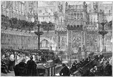 El Obispo de Peterborough dirigiéndose a la Cámara de los Lores, mediados-finales del siglo XIX, 1900