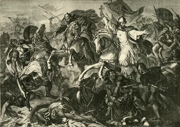 El obispo de Ratisbona en la batalla de Augsburgo, batalla de Lechfeld 955, 1890