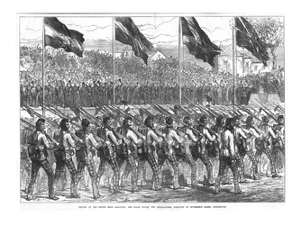 La Guardia Negra 42º Highlanders marchando hacia Governors Green, Portsmouth, 1874