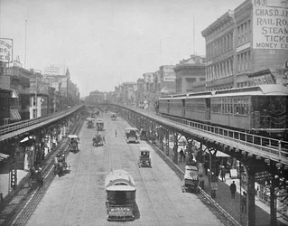 El Bowery, mirando al norte, Nueva York, c1897