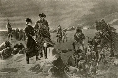 El campamento en Valley Forge. Capas de oficiales y mantas holandesas para soldados, c1777, 1937