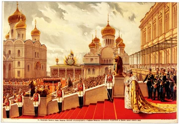 La ceremonia de coronación de Nicolás II. En la Escalera Roja, 1896
