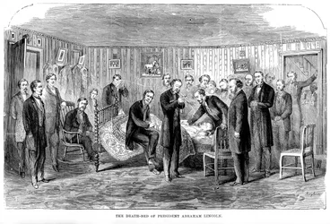 El lecho de muerte del presidente Abraham Lincoln, 1865