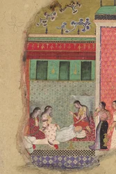 La Muerte del Rey Dasharatha, el Padre de Rama, Folio de un Ramayana, ca. 1605
