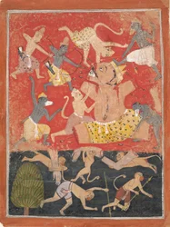 El demonio Kumbhakarna es derrotado por Rama y Lakshmana