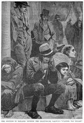 La angustia en Irlanda: Fuera del juzgado, Galway - Esperando alivio, siglo XIX