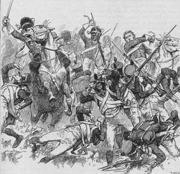 Los dragones cabalgaron hacia adelante, golpeando con sus largas espadas brillantes, 1902