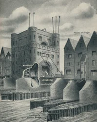 El puente levadizo defendiendo la ciudad de Londres, c1934
