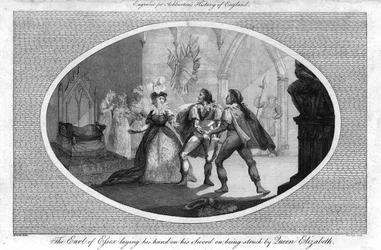 El Conde de Essex poniendo su mano en su espada al ser golpeado por la Reina Isabel, 1792