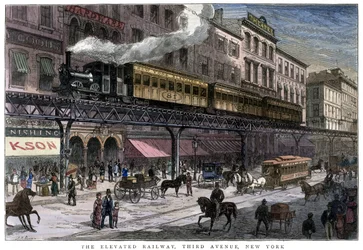 Ferrocarril elevado, Tercera Avenida, Nueva York, 1879