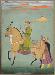 El Emperador Alamgir reinó 1658-1707 a caballo, c. 1690-1710