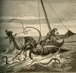 La batalla de los pescadores con el calamar gigante, 1881