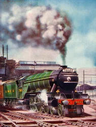 El Flying Scotsman saliendo de la estación de Kings Cross, remolcado por el No. 2563, 1935-36