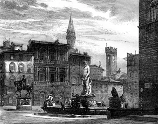 La Fuente de Neptuno, Piazza della Signoria, Florencia, Italia, siglo XIX
