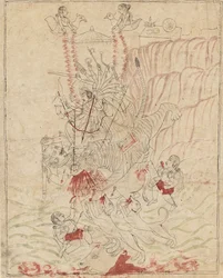 La diosa Durga matando al demonio búfalo, Mahisha Mahishasura Mardini, ca. 1760