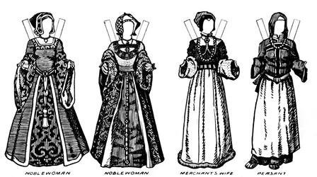 La Gran Galería del Traje Británico: Vestido usado en la época de Enrique VIII, c1934