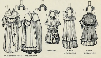 La Gran Galería del Traje Británico: Vestidos variados usados en tiempos normandos, c1934