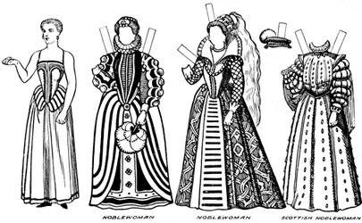La Gran Galería del Traje: Vestidos variados usados en los días de Isabel, c1934
