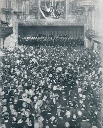 La gran reunión de reclutamiento en el Guildhall de Londres, 1914