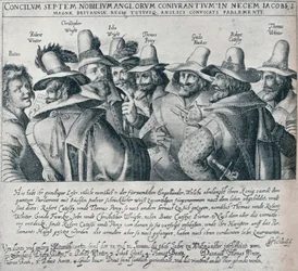 Los conspiradores de la pólvora y su sirviente Bates, 1605, 1901