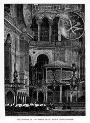 El interior de la mezquita de Santa Sofía, Constantinopla, Turquía, siglo XIX